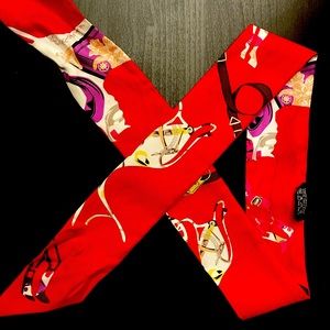 Hermes Red Horse Carriage Printed Silk Twilly